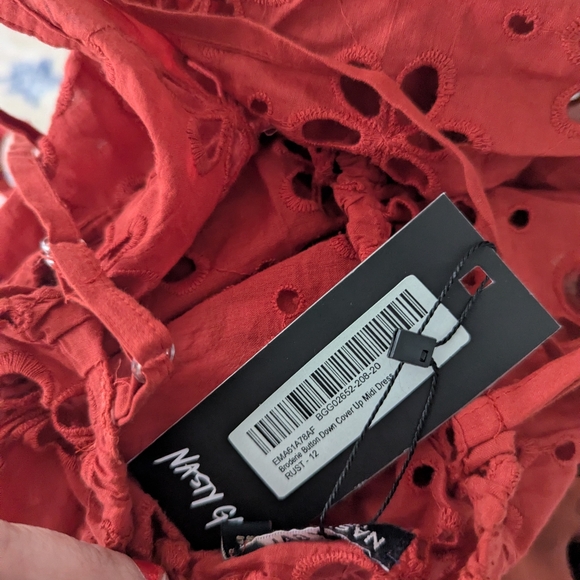 NEW Women's Nastygal Broderie Button Down Dress 12 Rust Orange Coverup - Picture 7 of 7